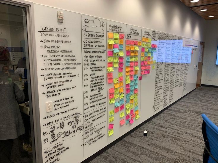Professionals reviewing an office activity schedule on a whiteboard in a modern Auckland workspace